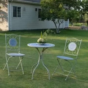 Patio Bistro Sets 3 Pieces Ceramic Round Table With 2 Folding Chairs Outdoor price